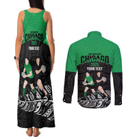 New Zealand and Ireland Rugby Custom Couples Matching Tank Maxi Dress and Long Sleeve Button Shirt Chicago 2025 Go All Black Shamrocks LT14 - Polynesian Pride