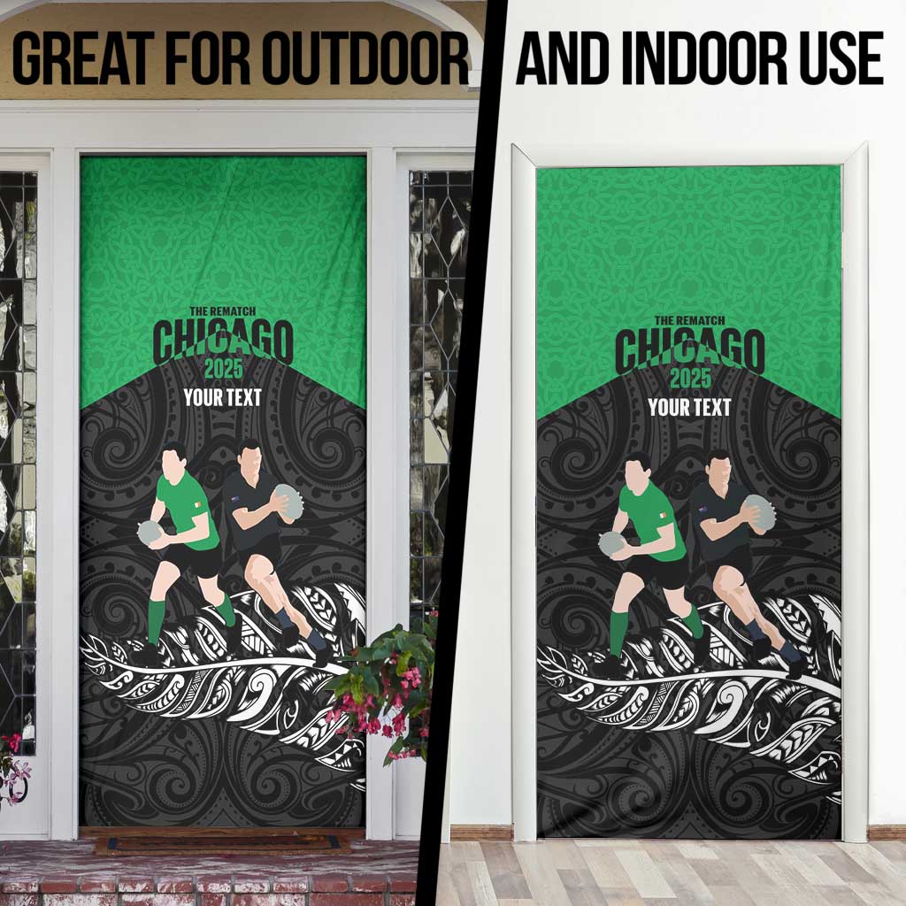 New Zealand and Ireland Rugby Custom Door Cover Chicago 2025 Go All Black Shamrocks LT14 - Polynesian Pride
