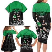 New Zealand and Ireland Rugby Custom Family Matching Long Sleeve Bodycon Dress and Hawaiian Shirt Chicago 2025 Go All Black Shamrocks LT14 - Polynesian Pride