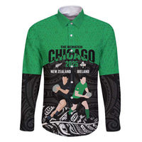 New Zealand and Ireland Rugby Custom Family Matching Long Sleeve Bodycon Dress and Hawaiian Shirt Chicago 2025 Go All Black Shamrocks LT14 Dad's Shirt - Long Sleeve Black - Polynesian Pride