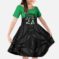 New Zealand and Ireland Rugby Custom Family Matching Off The Shoulder Long Sleeve Dress and Hawaiian Shirt Chicago 2025 Go All Black Shamrocks LT14 Daughter's Dress Black - Polynesian Pride