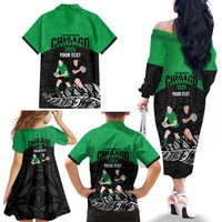 New Zealand and Ireland Rugby Custom Family Matching Off The Shoulder Long Sleeve Dress and Hawaiian Shirt Chicago 2025 Go All Black Shamrocks LT14 - Polynesian Pride