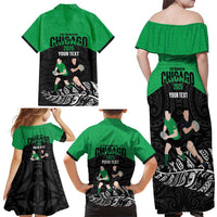 New Zealand and Ireland Rugby Custom Family Matching Off Shoulder Maxi Dress and Hawaiian Shirt Chicago 2025 Go All Black Shamrocks LT14 - Polynesian Pride
