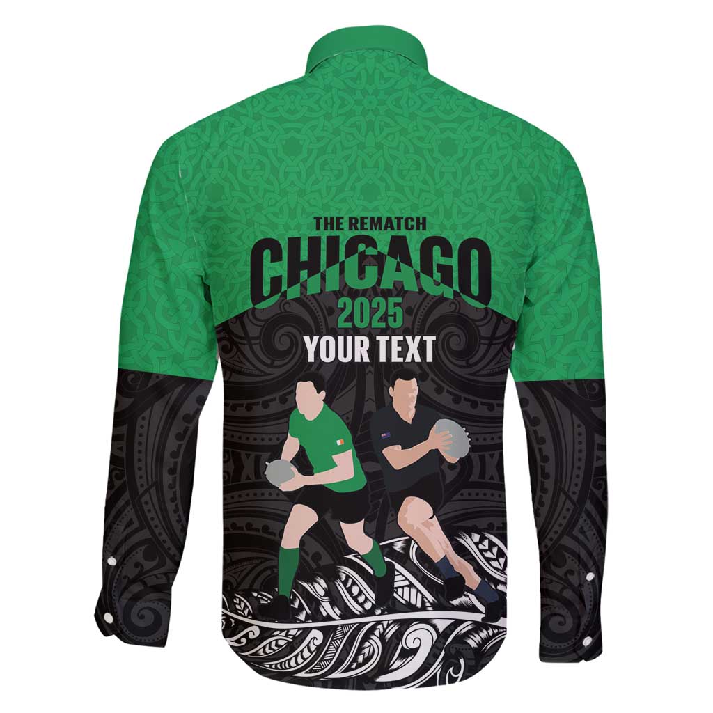New Zealand and Ireland Rugby Custom Family Matching Off Shoulder Maxi Dress and Hawaiian Shirt Chicago 2025 Go All Black Shamrocks LT14 - Polynesian Pride