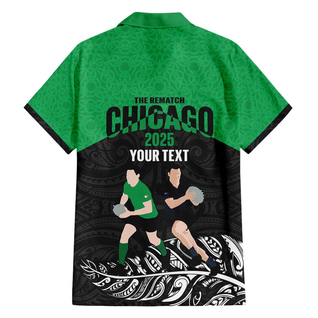 New Zealand and Ireland Rugby Custom Family Matching Off Shoulder Short Dress and Hawaiian Shirt Chicago 2025 Go All Black Shamrocks LT14 - Polynesian Pride