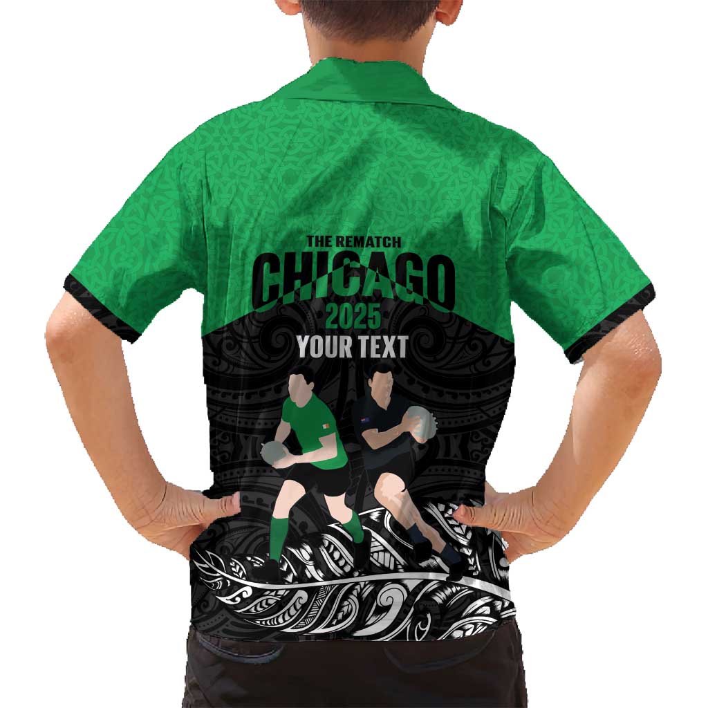 New Zealand and Ireland Rugby Custom Family Matching Puletasi and Hawaiian Shirt Chicago 2025 Go All Black Shamrocks LT14 - Polynesian Pride