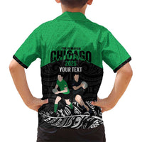 New Zealand and Ireland Rugby Custom Family Matching Short Sleeve Bodycon Dress and Hawaiian Shirt Chicago 2025 Go All Black Shamrocks LT14 - Polynesian Pride