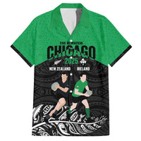 New Zealand and Ireland Rugby Custom Family Matching Short Sleeve Bodycon Dress and Hawaiian Shirt Chicago 2025 Go All Black Shamrocks LT14 Dad's Shirt - Short Sleeve Black - Polynesian Pride
