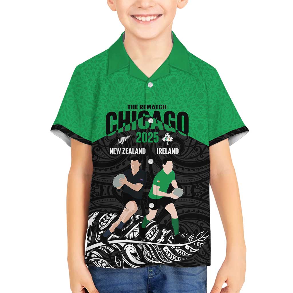 New Zealand and Ireland Rugby Custom Family Matching Summer Maxi Dress and Hawaiian Shirt Chicago 2025 Go All Black Shamrocks LT14 Son's Shirt Black - Polynesian Pride