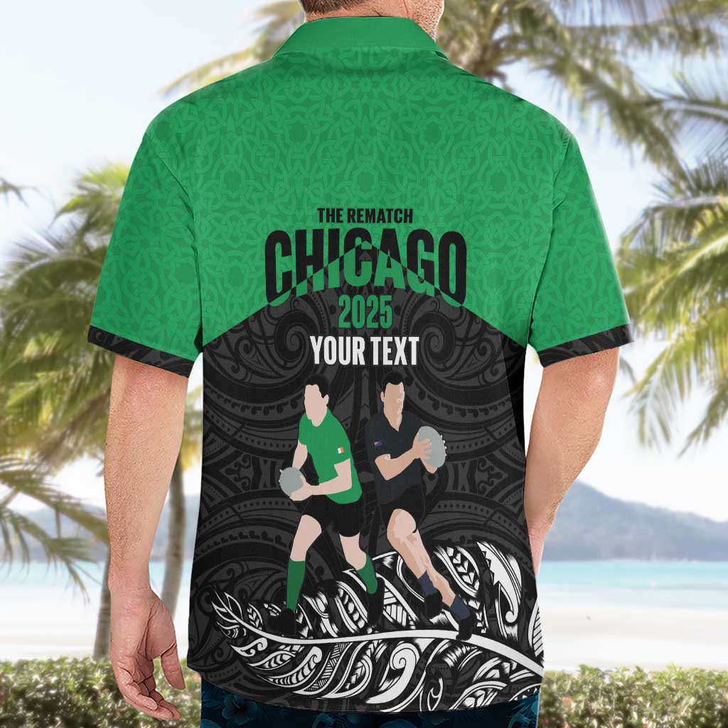 New Zealand and Ireland Rugby Custom Hawaiian Shirt Chicago 2025 Go All Black Shamrocks LT14 - Polynesian Pride