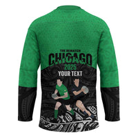 New Zealand and Ireland Rugby Custom Hockey Jersey Chicago 2025 Go All Black Shamrocks LT14 - Polynesian Pride