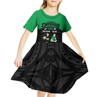 New Zealand and Ireland Rugby Custom Kid Short Sleeve Dress Chicago 2025 Go All Black Shamrocks LT14 - Polynesian Pride