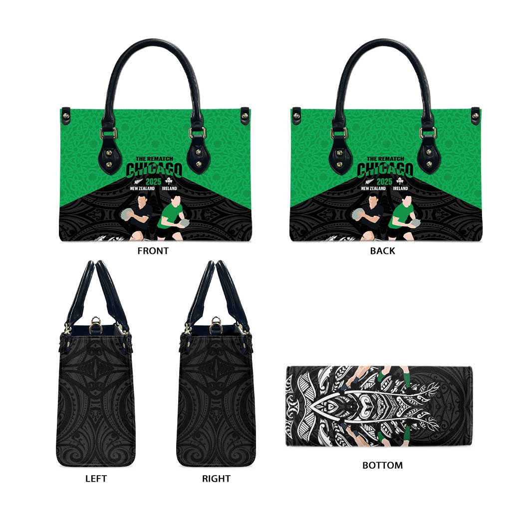 New Zealand and Ireland Rugby Leather Bag Chicago 2025 Go All Black Shamrocks - Polynesian Pride