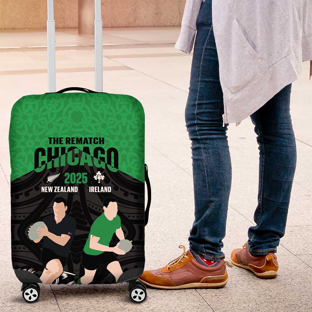 New Zealand and Ireland Rugby Luggage Cover Chicago 2025 Go All Black Shamrocks LT14 Black - Polynesian Pride