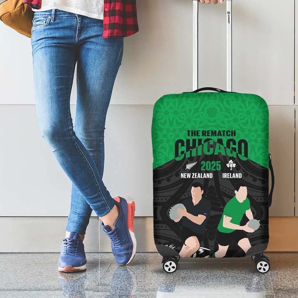 New Zealand and Ireland Rugby Luggage Cover Chicago 2025 Go All Black Shamrocks LT14 - Polynesian Pride