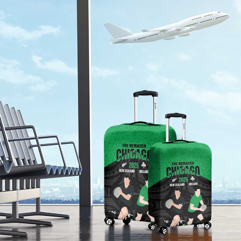 New Zealand and Ireland Rugby Luggage Cover Chicago 2025 Go All Black Shamrocks LT14 - Polynesian Pride