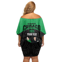 New Zealand and Ireland Rugby Custom Off Shoulder Short Dress Chicago 2025 Go All Black Shamrocks LT14 - Polynesian Pride