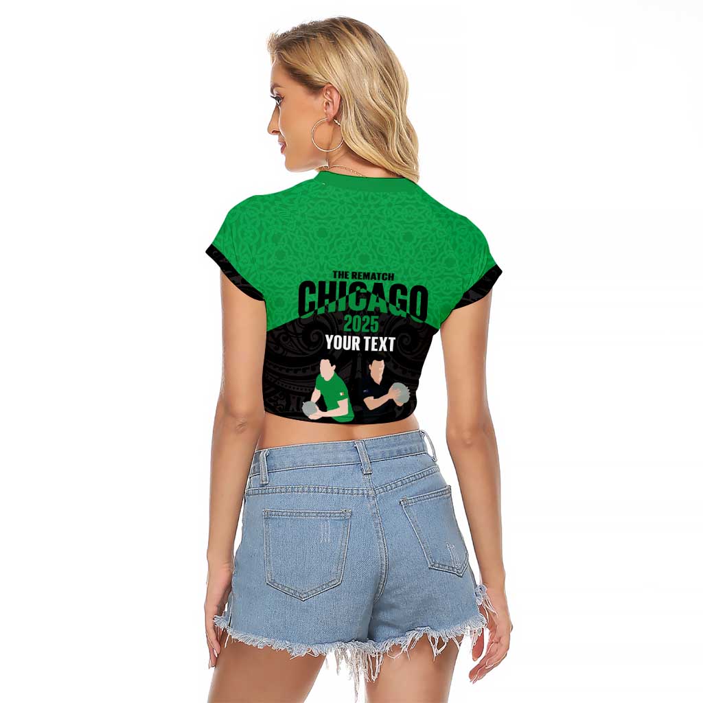 New Zealand and Ireland Rugby Custom Raglan Cropped T Shirt Chicago 2025 Go All Black Shamrocks LT14 - Polynesian Pride