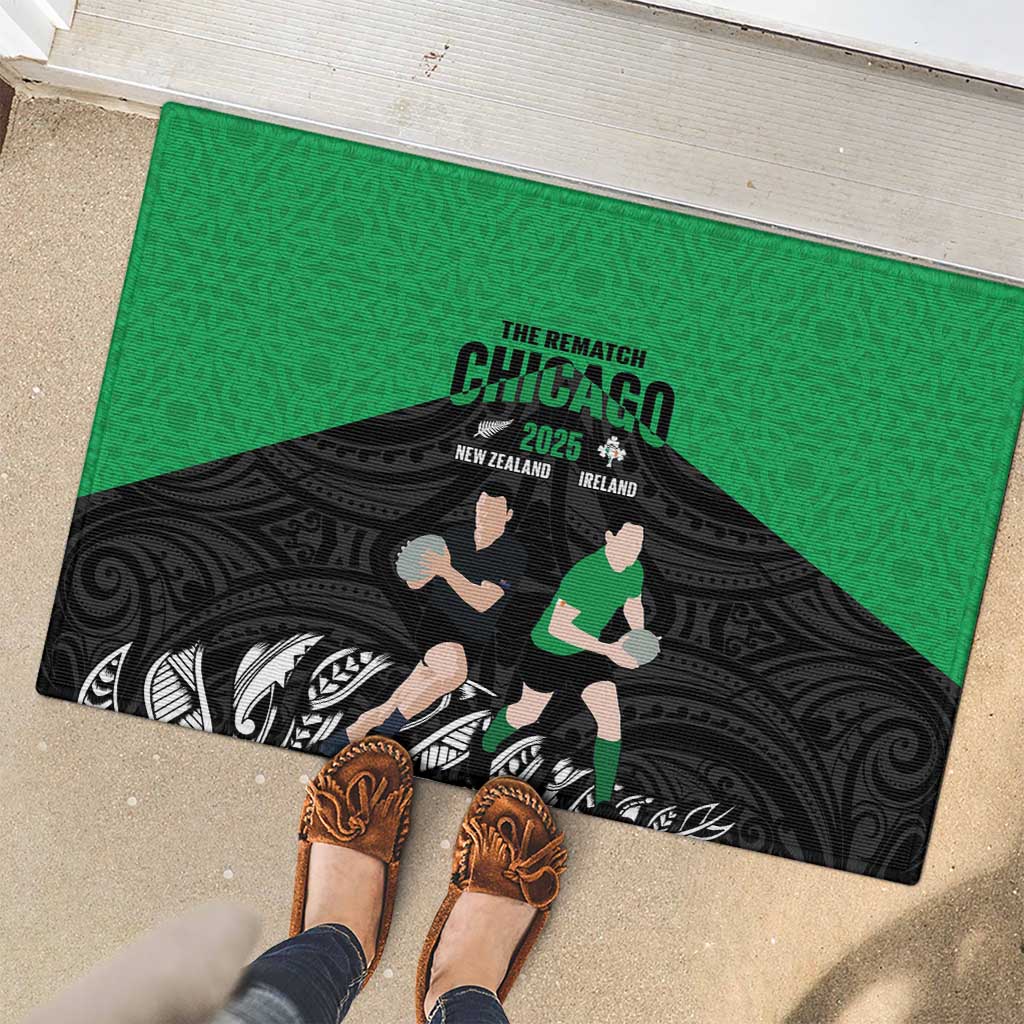 New Zealand and Ireland Rugby Rubber Doormat Chicago 2025 Go All Black Shamrocks - Polynesian Pride