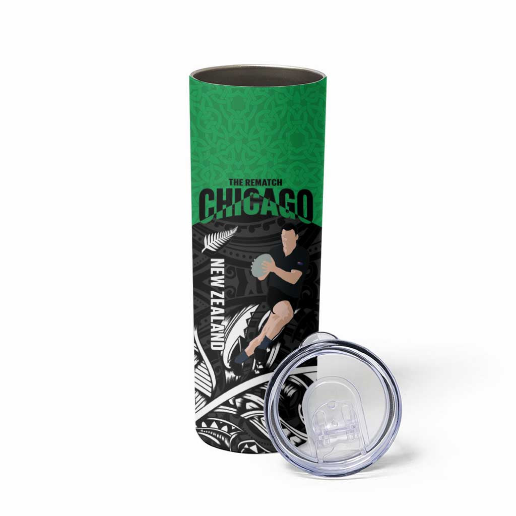 New Zealand and Ireland Rugby Skinny Tumbler Chicago 2025 Go All Black Shamrocks LT14 - Polynesian Pride