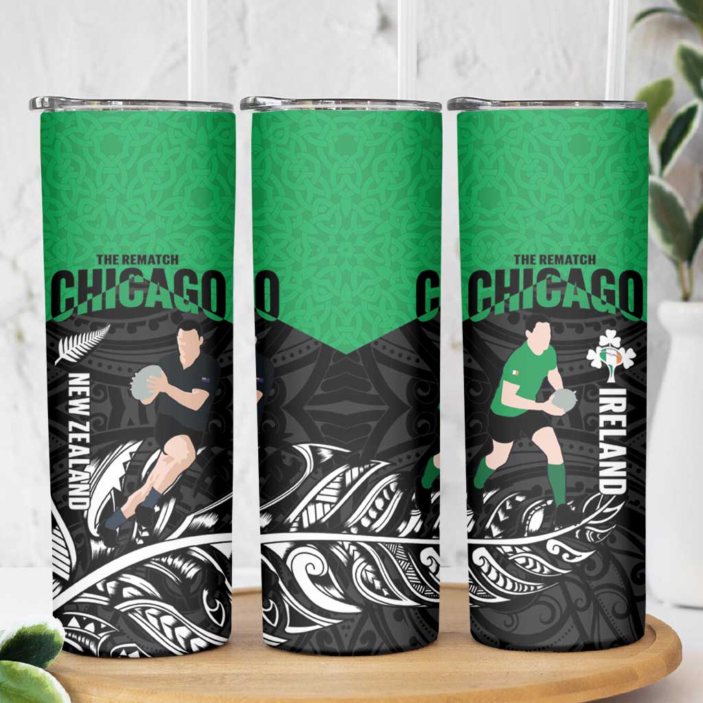 New Zealand and Ireland Rugby Skinny Tumbler Chicago 2025 Go All Black Shamrocks LT14 - Polynesian Pride