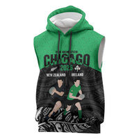 New Zealand and Ireland Rugby Custom Sleeveless Hoodie Chicago 2025 Go All Black Shamrocks LT14 Black - Polynesian Pride
