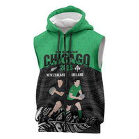 New Zealand and Ireland Rugby Custom Sleeveless Zip Hoodie Chicago 2025 Go All Black Shamrocks LT14 Black - Polynesian Pride