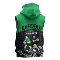New Zealand and Ireland Rugby Custom Sleeveless Zip Hoodie Chicago 2025 Go All Black Shamrocks LT14 - Polynesian Pride