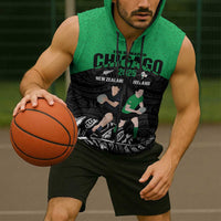 New Zealand and Ireland Rugby Custom Sleeveless Zip Hoodie Chicago 2025 Go All Black Shamrocks LT14 - Polynesian Pride