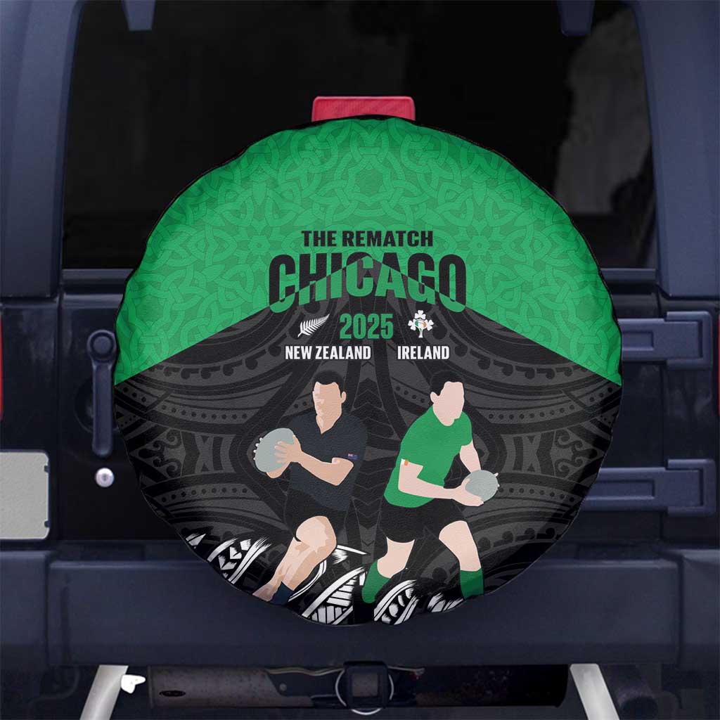 New Zealand and Ireland Rugby Spare Tire Cover Chicago 2025 Go All Black Shamrocks LT14 No hole Black - Polynesian Pride