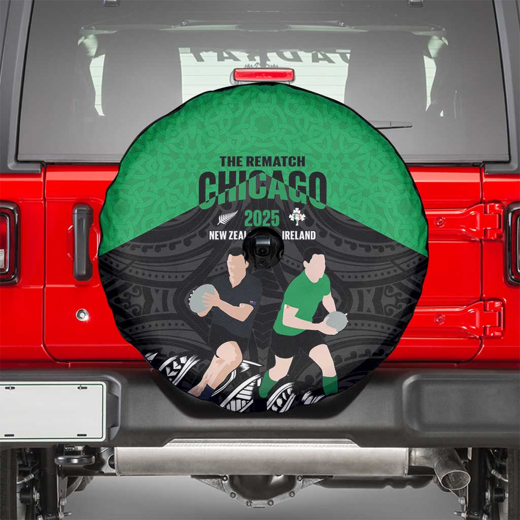 New Zealand and Ireland Rugby Spare Tire Cover Chicago 2025 Go All Black Shamrocks LT14 - Polynesian Pride