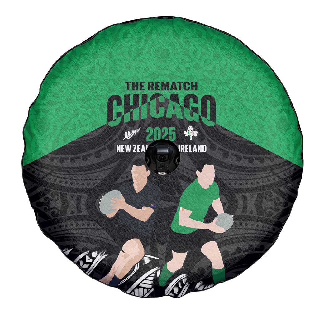 New Zealand and Ireland Rugby Spare Tire Cover Chicago 2025 Go All Black Shamrocks LT14 - Polynesian Pride