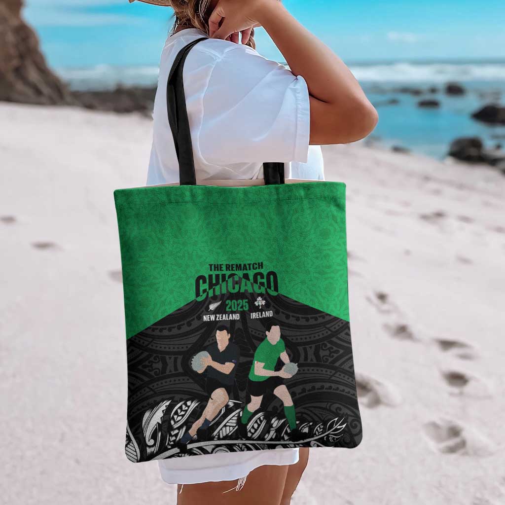 New Zealand and Ireland Rugby Tote Bag Chicago 2025 Go All Black Shamrocks - Polynesian Pride