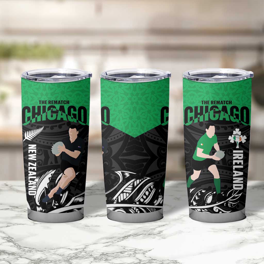 New Zealand and Ireland Rugby Tumbler Cup Chicago 2025 Go All Black Shamrocks LT14 - Polynesian Pride