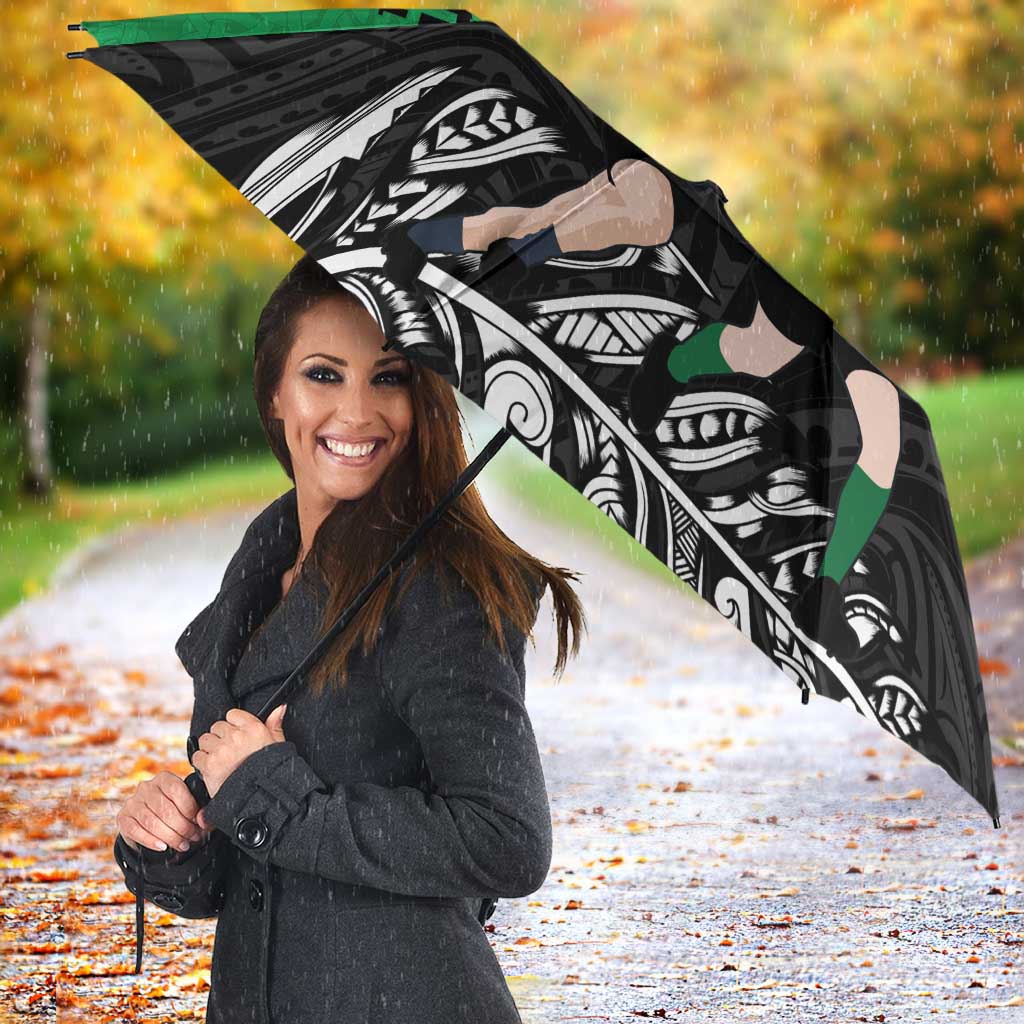 New Zealand and Ireland Rugby Umbrella Chicago 2025 Go All Black Shamrocks - Polynesian Pride