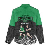New Zealand and Ireland Rugby Custom Women Casual Shirt Chicago 2025 Go All Black Shamrocks LT14 - Polynesian Pride