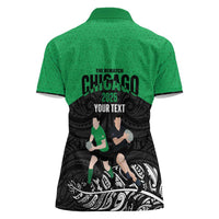 New Zealand and Ireland Rugby Custom Women Polo Shirt Chicago 2025 Go All Black Shamrocks LT14 - Polynesian Pride