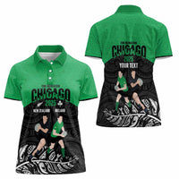 New Zealand and Ireland Rugby Custom Women Polo Shirt Chicago 2025 Go All Black Shamrocks LT14 - Polynesian Pride