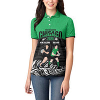 New Zealand and Ireland Rugby Custom Women Polo Shirt Chicago 2025 Go All Black Shamrocks LT14 - Polynesian Pride