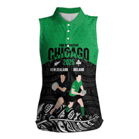 New Zealand and Ireland Rugby Custom Women Sleeveless Polo Shirt Chicago 2025 Go All Black Shamrocks LT14 Female Black - Polynesian Pride