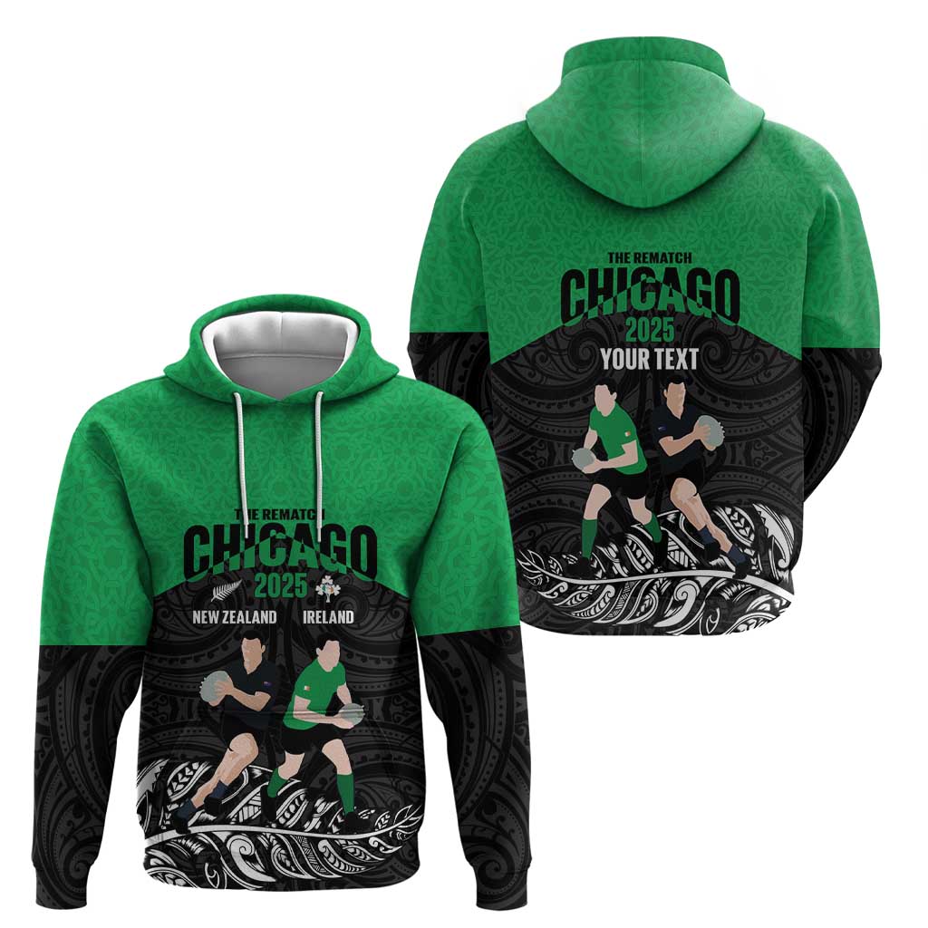 New Zealand and Ireland Rugby Custom Zip Hoodie Chicago 2025 Go All Black Shamrocks LT14 - Polynesian Pride
