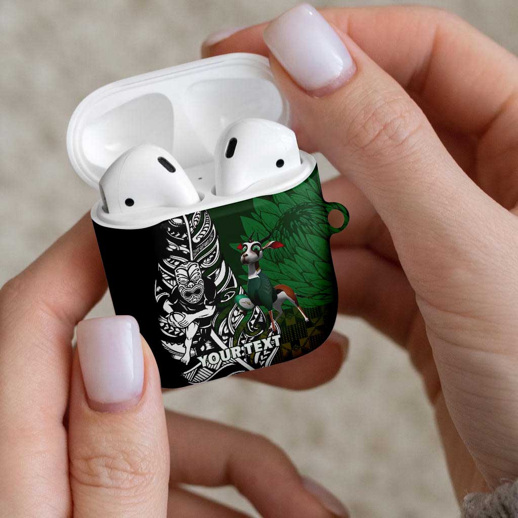 New Zealand and South Africa Rugby Custom AirPods Case Maori Tiki Fern Springboks Kente Pattern - Polynesian Pride