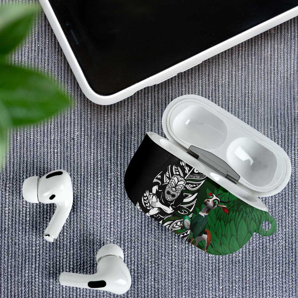 New Zealand and South Africa Rugby Custom AirPods Case Maori Tiki Fern Springboks Kente Pattern - Polynesian Pride