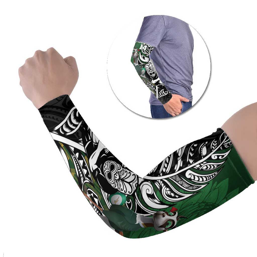 New Zealand and South Africa Rugby Custom Arm Sleeves Maori Tiki Fern Springboks Kente Pattern - Polynesian Pride