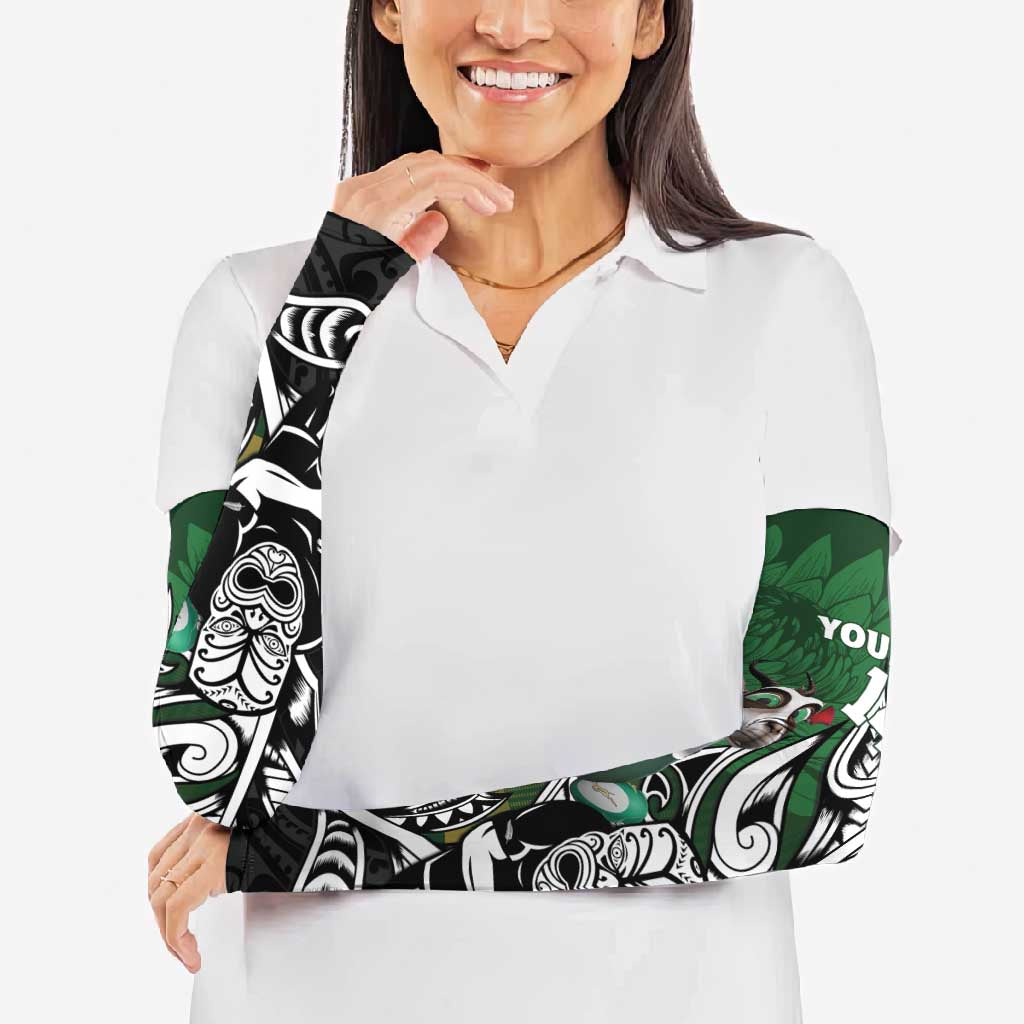 New Zealand and South Africa Rugby Custom Arm Sleeves Maori Tiki Fern Springboks Kente Pattern - Polynesian Pride