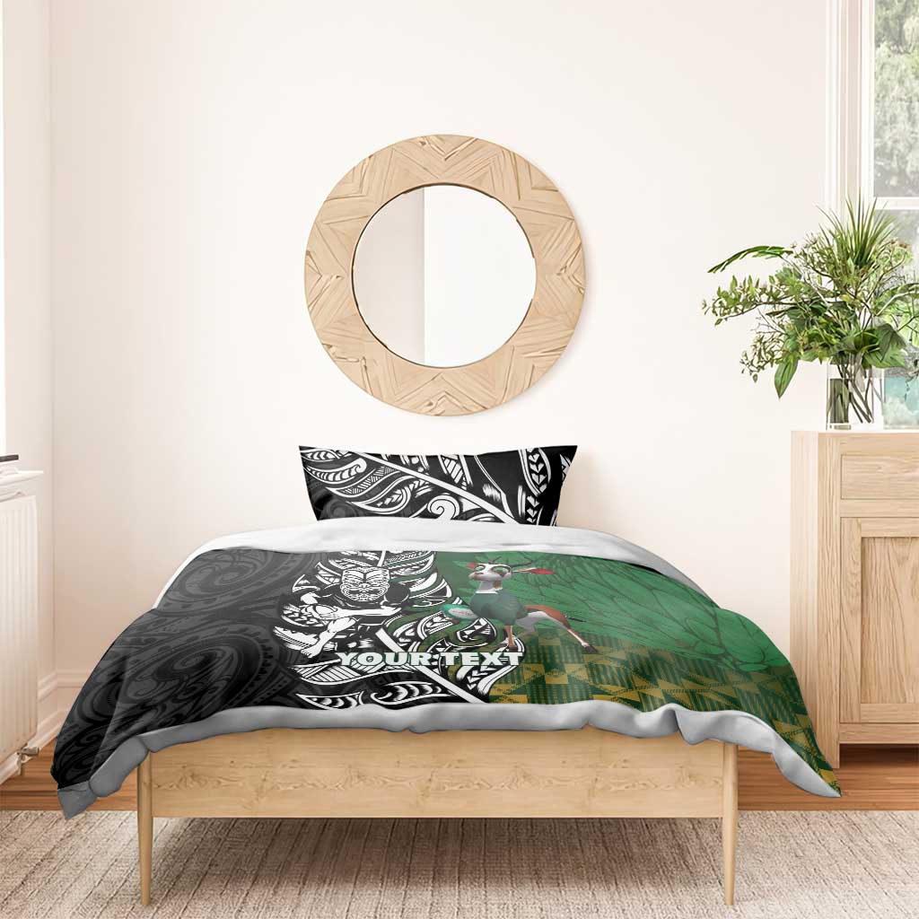 New Zealand and South Africa Rugby Custom Bedding Set Maori Tiki Fern Springboks Kente Pattern - Polynesian Pride