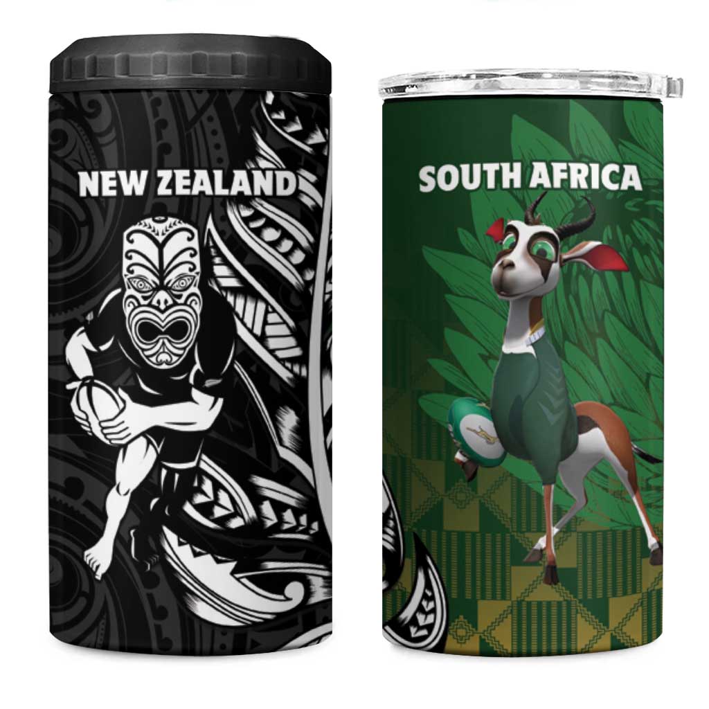 New Zealand and South Africa Rugby 4 in 1 Can Cooler Tumbler Maori Tiki Fern Springboks Kente Pattern LT14 One Size: 16 oz Green - Polynesian Pride