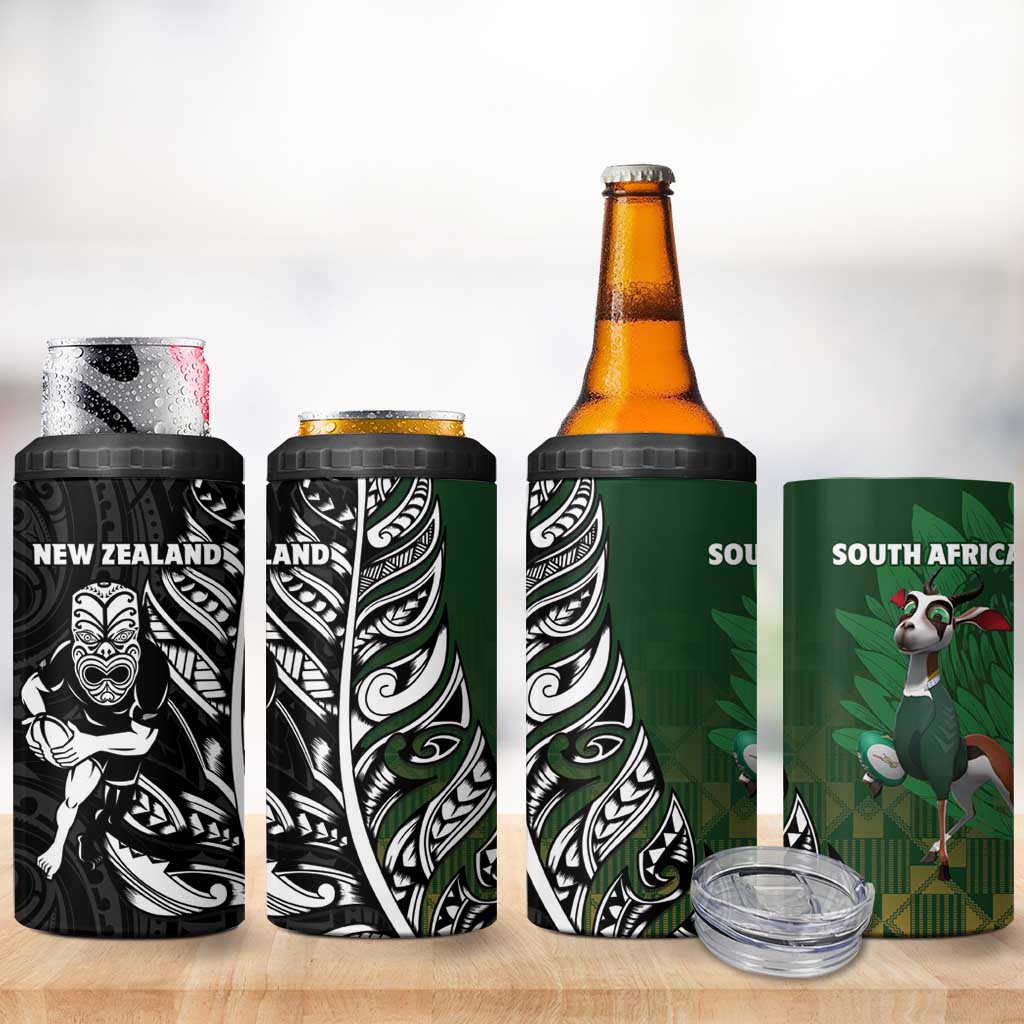 New Zealand and South Africa Rugby 4 in 1 Can Cooler Tumbler Maori Tiki Fern Springboks Kente Pattern LT14 - Polynesian Pride