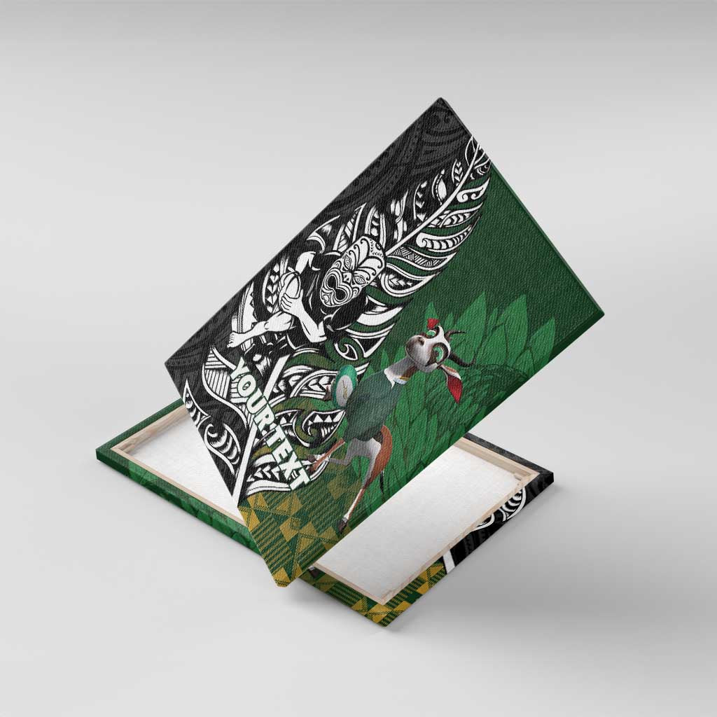 New Zealand and South Africa Rugby Custom Canvas Wall Art Maori Tiki Fern Springboks Kente Pattern - Polynesian Pride