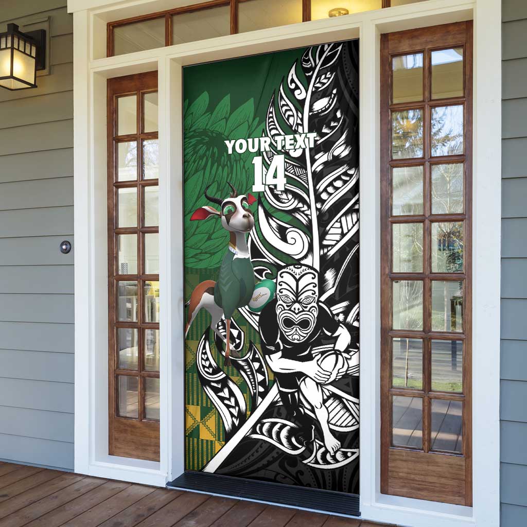 New Zealand and South Africa Rugby Custom Door Cover Maori Tiki Fern Springboks Kente Pattern LT14 - Polynesian Pride